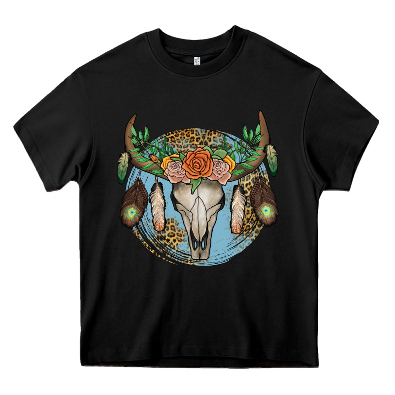 Floral Feather Bull Skull Heavy Core Tee by JahusDesignShop | Teevron