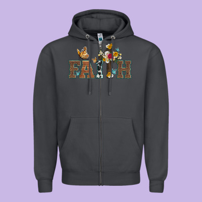 Faith Cross And Butterfly With Sunflower Leopard And Roses Zipper Hoodie Designed By Artiststas