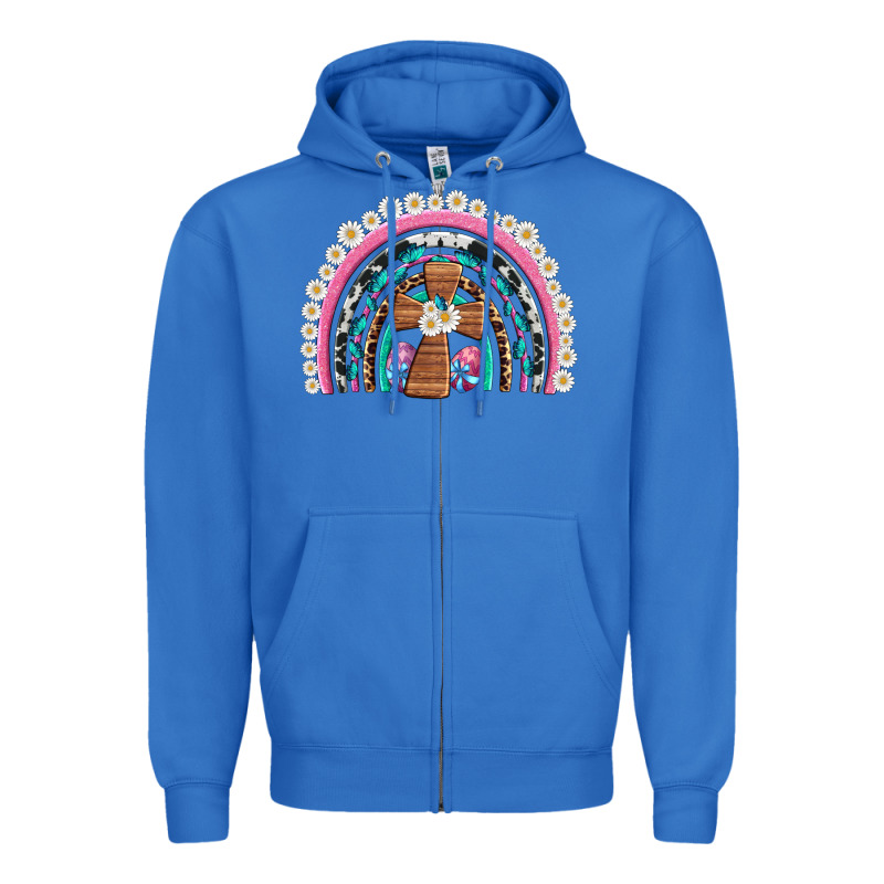 Easter Cross Daisy Egg Rainbow Zipper Hoodie by Artiststas | Teevron