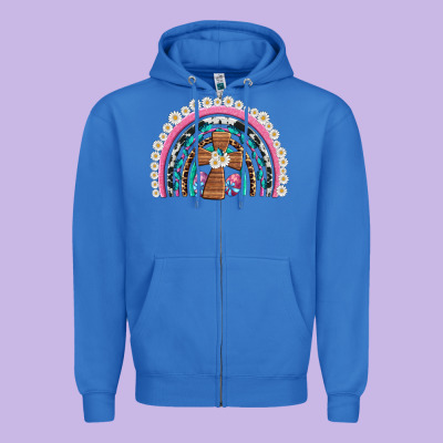 Easter Cross Daisy Egg Rainbow Zipper Hoodie Designed By Artiststas