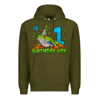 Army Green birthday boy frog age 1 Premium Hoodie - LillyAllenDesigns