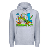 Heather Grey birthday boy frog age 1 Premium Hoodie - LillyAllenDesigns