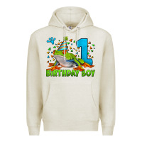 Oatmeal Heather birthday boy frog age 1 Premium Hoodie - LillyAllenDesigns