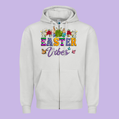 Easter Vibes And Butterfly With Bunny And Flowers Zipper Hoodie Designed By Artiststas