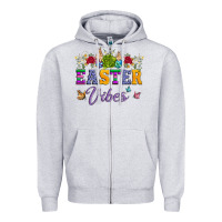Heather Grey easter vibes and butterfly with bunny and flowers Zipper Hoodie - Artiststas