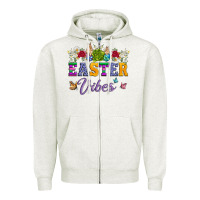 Oatmeal Heather easter vibes and butterfly with bunny and flowers Zipper Hoodie - Artiststas