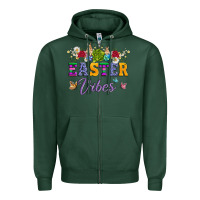 Sports Green easter vibes and butterfly with bunny and flowers Zipper Hoodie - Artiststas