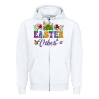 White easter vibes and butterfly with bunny and flowers Zipper Hoodie - Artiststas