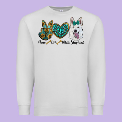 Peace Love White Sepherd Premium Sweatshirt Designed By Barkaloodesign