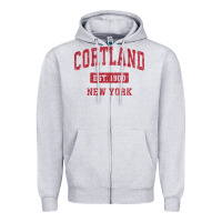 Heather Grey Cortland New York NY Vintage Sports Design Red Design Sweat Zipper Hoodie - longCreatives