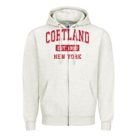 Oatmeal Heather Cortland New York NY Vintage Sports Design Red Design Sweat Zipper Hoodie - longCreatives