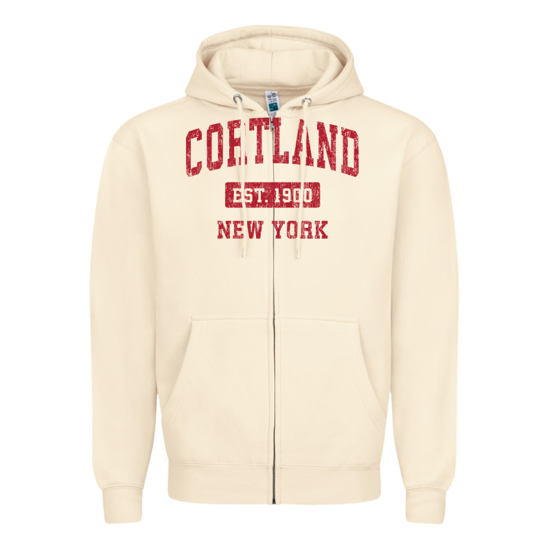 Cortland New York Ny Vintage Sports Design Red Design Sweat Zipper Hoodie by longCreatives | Teevron