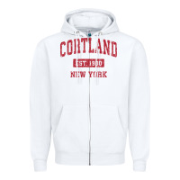 White Cortland New York NY Vintage Sports Design Red Design Sweat Zipper Hoodie - longCreatives