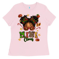Bubblegum Pink mini claus messy bun Ladies Tee - texasbilliewilder