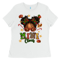White mini claus messy bun Ladies Tee - texasbilliewilder