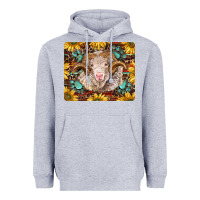 Heather Grey merino ram with sunflowers and gemstone mousepad Heavyweight Hoodie - BarkalooDesign