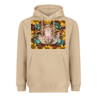 Mushroom merino ram with sunflowers and gemstone mousepad Heavyweight Hoodie - BarkalooDesign