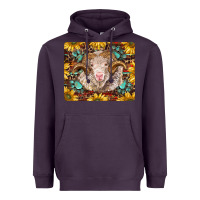 Plum merino ram with sunflowers and gemstone mousepad Heavyweight Hoodie - BarkalooDesign