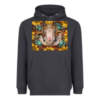 Smoke merino ram with sunflowers and gemstone mousepad Heavyweight Hoodie - BarkalooDesign