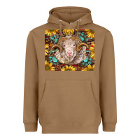 Toasted Coconut merino ram with sunflowers and gemstone mousepad Heavyweight Hoodie - BarkalooDesign