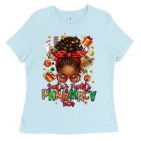 Baby Blue santas favorite pharmacy tech afro messy bun Ladies Tee - texasbilliewilder