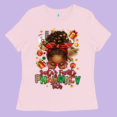 Santas Favorite Pharmacy Tech Afro Messy Bun Ladies Tee Designed By Texasbilliewilder