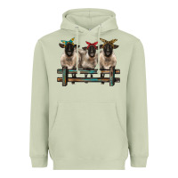 Matcha 3 sheeps suffolk ewe with bandanas and fence Heavyweight Hoodie - BarkalooDesign