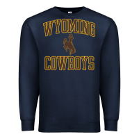 Navy Wyoming Cowboys Men's Apparel Gameday Arch Over Cowboys Sweat Premium Sweatshirt - longCreatives
