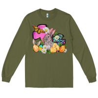 Army Green Easter rabbits and cross Long Sleeve Tee - OliviaCreatesArt