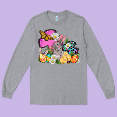 Easter Rabbits And Cross Long Sleeve Tee Designed By Oliviacreatesart