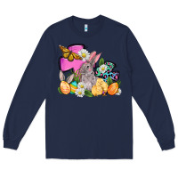 Navy Easter rabbits and cross Long Sleeve Tee - OliviaCreatesArt