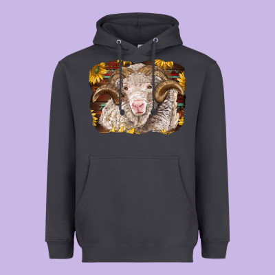 Merino Ram With Sunflowers Heavyweight Hoodie Designed By Barkaloodesign