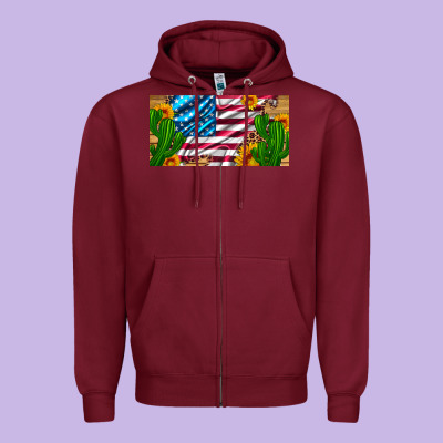 Usa Flag And Cactus And Sunflowers With Leopard And Wood License  Plat Zipper Hoodie Designed By Artiststas