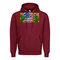 Burgundy usa flag and cactus and sunflowers with leopard and wood license  plat Zipper Hoodie - Artiststas