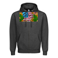Charcoal Heather usa flag and cactus and sunflowers with leopard and wood license  plat Zipper Hoodie - Artiststas