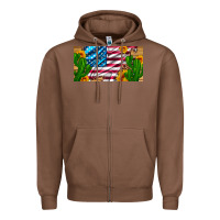 Chestnut usa flag and cactus and sunflowers with leopard and wood license  plat Zipper Hoodie - Artiststas