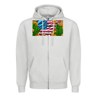Dove Grey usa flag and cactus and sunflowers with leopard and wood license  plat Zipper Hoodie - Artiststas
