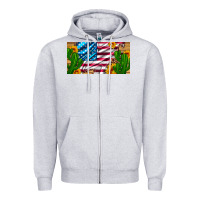 Heather Grey usa flag and cactus and sunflowers with leopard and wood license  plat Zipper Hoodie - Artiststas