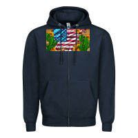 Navy usa flag and cactus and sunflowers with leopard and wood license  plat Zipper Hoodie - Artiststas