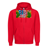 Red usa flag and cactus and sunflowers with leopard and wood license  plat Zipper Hoodie - Artiststas