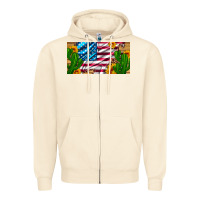 Sandshell usa flag and cactus and sunflowers with leopard and wood license  plat Zipper Hoodie - Artiststas