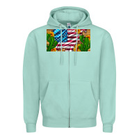 Seafoam usa flag and cactus and sunflowers with leopard and wood license  plat Zipper Hoodie - Artiststas