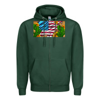 Sports Green usa flag and cactus and sunflowers with leopard and wood license  plat Zipper Hoodie - Artiststas