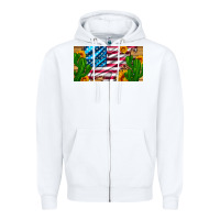White usa flag and cactus and sunflowers with leopard and wood license  plat Zipper Hoodie - Artiststas
