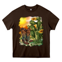 Chocolate Brown western boots with cactus and desert Heavy Core Tee - RanaPortraitStore