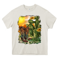 Cream western boots with cactus and desert Heavy Core Tee - RanaPortraitStore