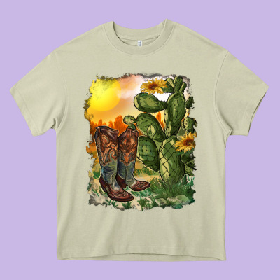 Western Boots With Cactus And Desert Heavy Core Tee Designed By Ranaportraitstore