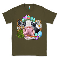 Army Green Happy Easter Cow with eggs Easter Day Classic Tee - HowdyJamesFarm
