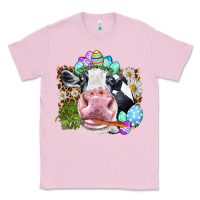 Bubblegum Pink Happy Easter Cow with eggs Easter Day Classic Tee - HowdyJamesFarm