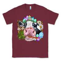 Burgundy Happy Easter Cow with eggs Easter Day Classic Tee - HowdyJamesFarm